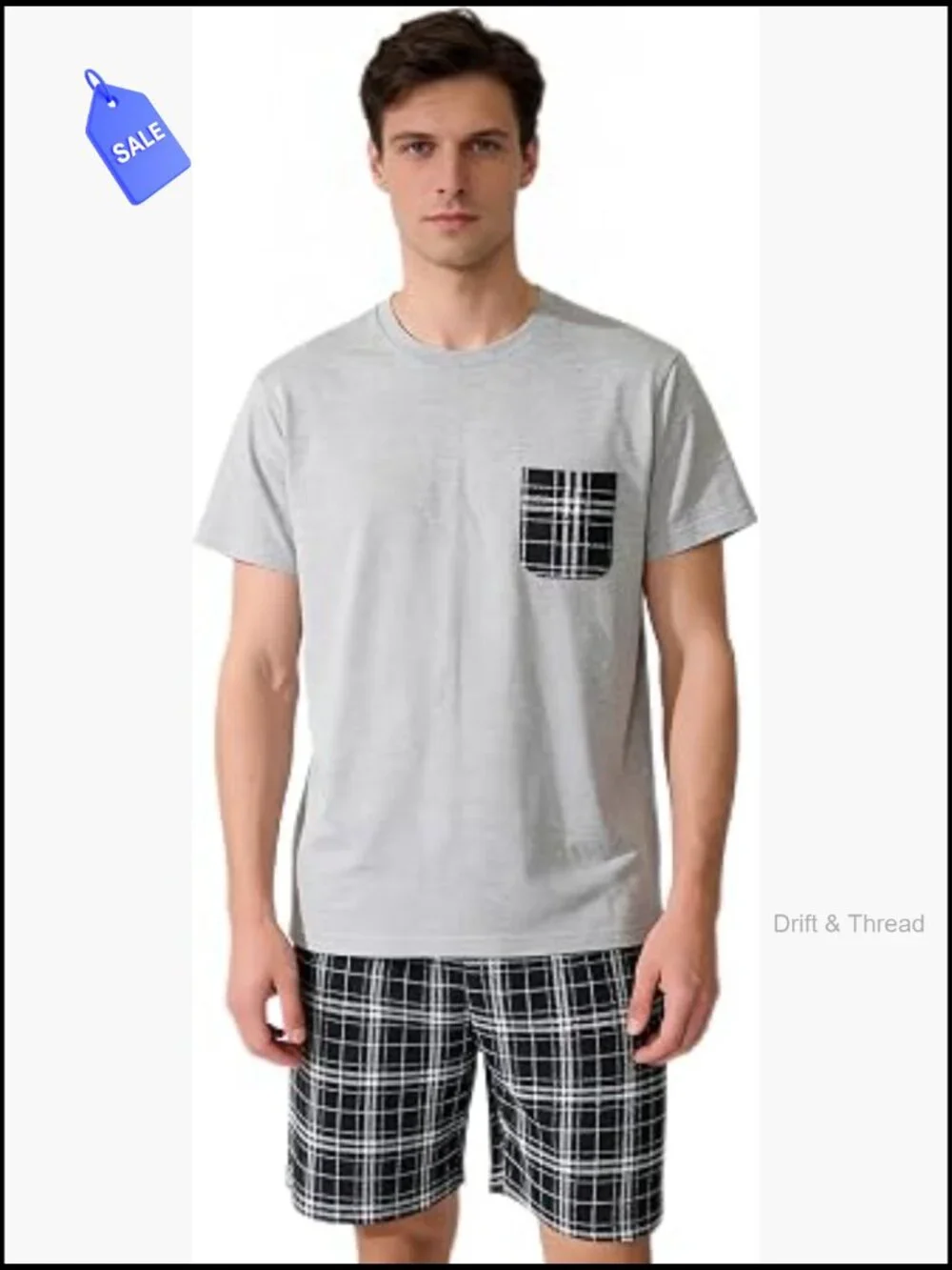 Men's Pajama Set Short Sleeve Plaid PJ Bottoms 2-Piece Loungewear